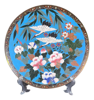 Japanese Meiji Era Cloisonne Charger Plate with Cranes, 1890s