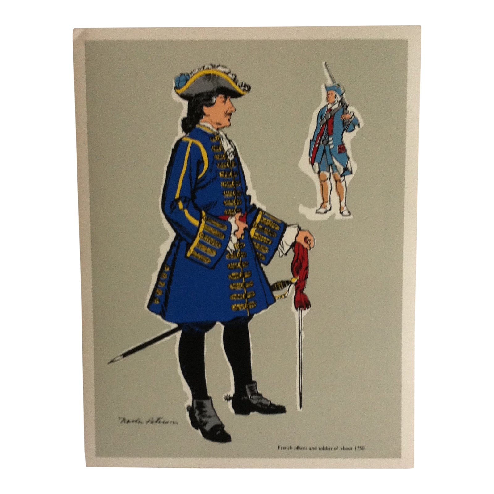 18th Century Military Uniforms Color Print, "French Officer and Soldier