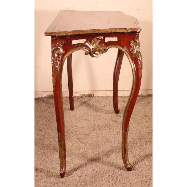 Wood Louis XV Console in Polychrome Wood, Italy For Sale - Image 7 of 15