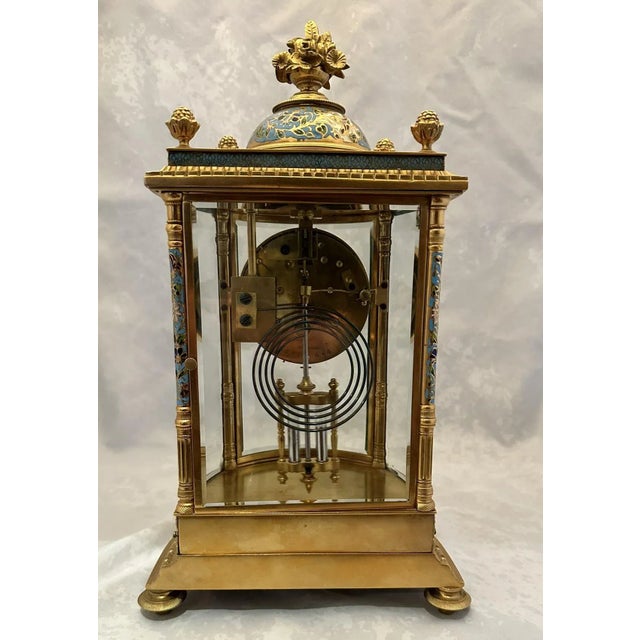 Late 19th Century French Crystal Regulator Clock. Brass and Cloisonne For Sale In Seattle - Image 6 of 12