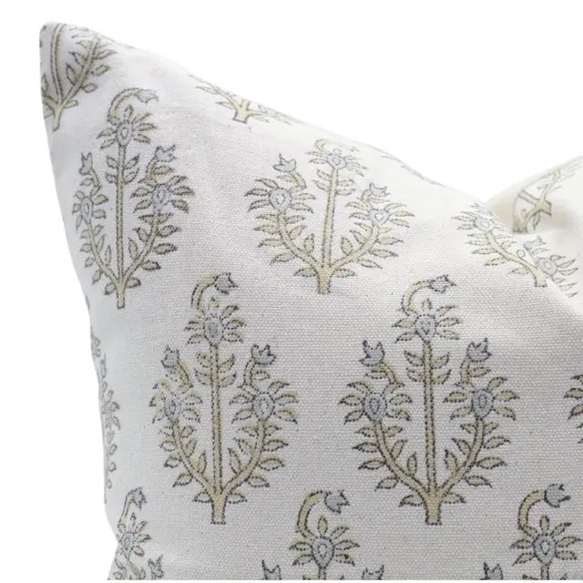 Fabdivine Floral Block Print Pillow Cover 18x18 Inch Duck Canvas- Neelgagan For Sale - Image 4 of 5