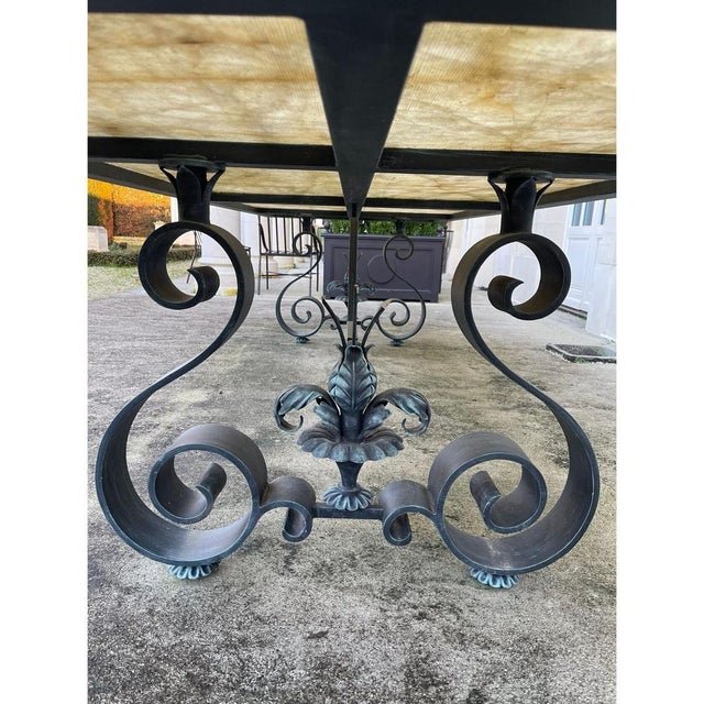 Large Forged-Iron Table with Quartz Top by Jean-Rémy Couradette, 1998 For Sale - Image 3 of 5