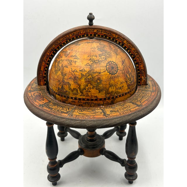Vintage Italian Zodiac Desk Globe on Dark Wood Stand For Sale - Image 4 of 15