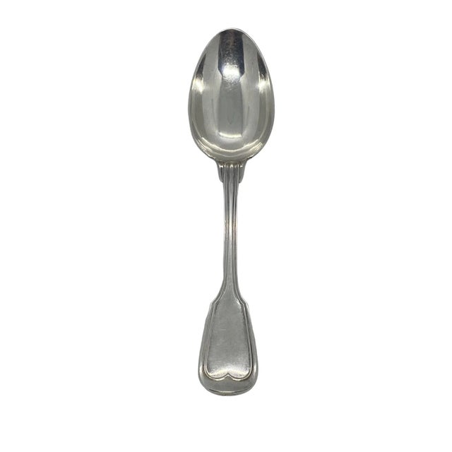 Antique French Christofle “Chinon” Glossy Silver Plate European Place Oval Soup Spoon With Monogram For Sale - Image 12 of 13