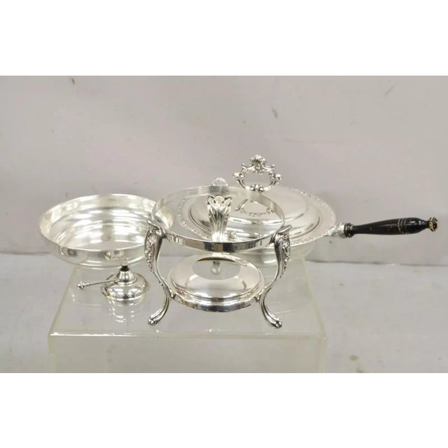 Vintage English Victorian Style Silver Plated Chafing Dish Warmer on Stand. Circa Mid 20th Century. Measurements: 13.5" H...