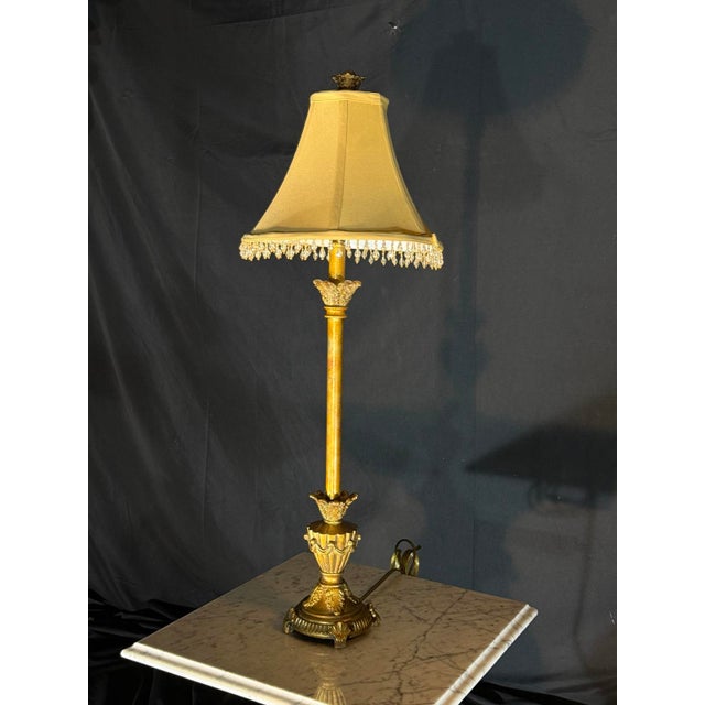 2000s Hollywood Regency Gold Table Lamp With Crystal Fringe Shade For Sale - Image 4 of 5