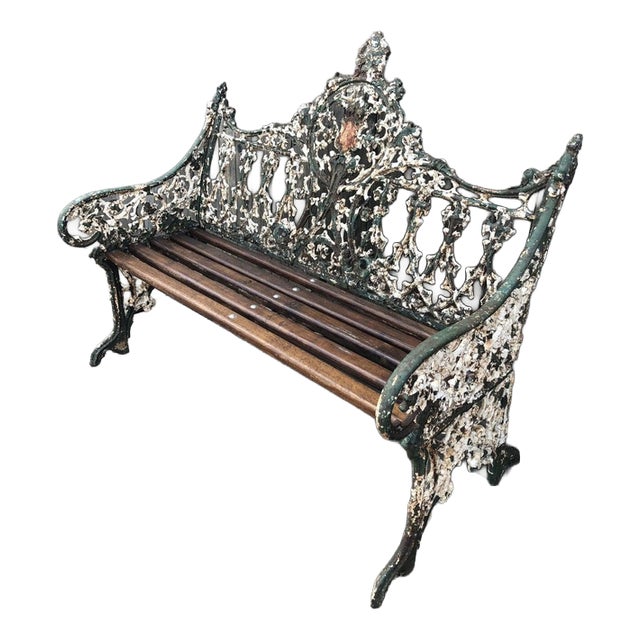 Gothic Revival Cast Iron Garden Bench with Registration from Coalbrookdale For Sale