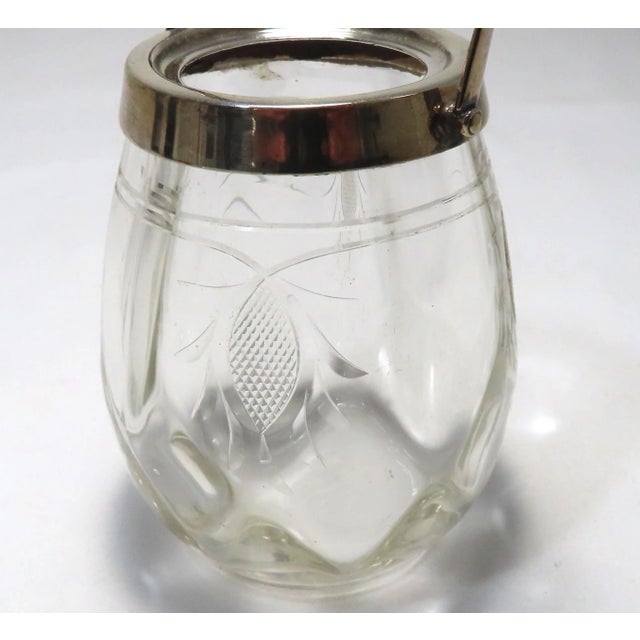Antique English Sheffield Silverplate & Hand Cut Crystal Swing Handle Jam Jar & Spoon Set Circa 1900 For Sale - Image 10 of 13