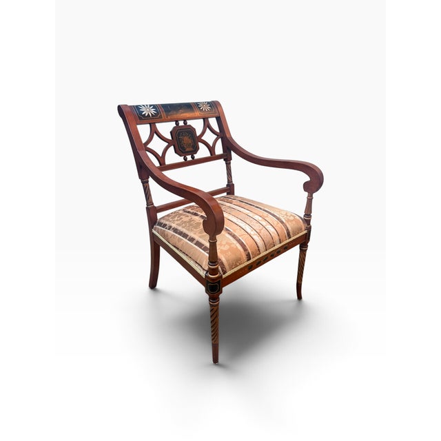 Regency Style Hand-Painted Neoclassical Armchairs, Pair For Sale - Image 11 of 18