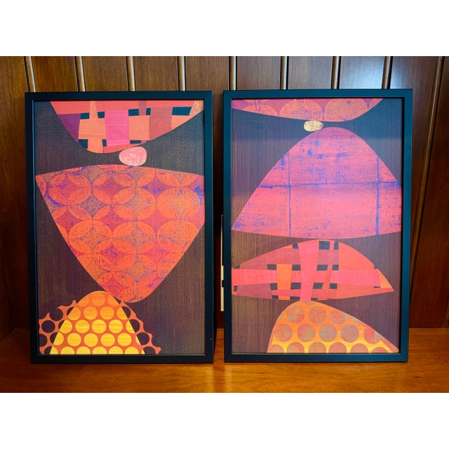 Abstract Pair of Mid Century Style Framed Orange and Brown Abstract Prints For Sale - Image 3 of 7