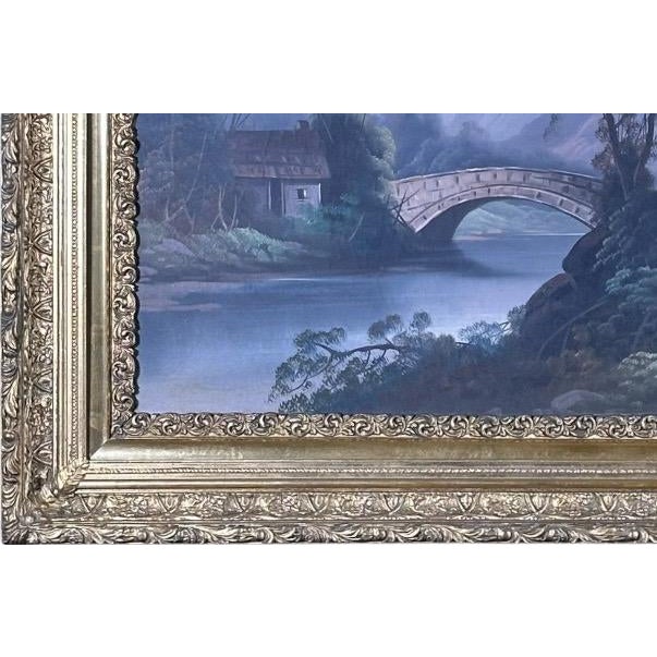 Antique 19th Century River Crossing Landscape Oil Painting in Victorian Gilt Frame For Sale - Image 9 of 13