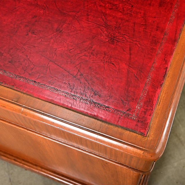 French 19th Century Mahogany & Leather Partners Desk For Sale - Image 12 of 16