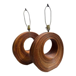 1960s Bohemian Hollywood Regency Pencil Reed Table Lamps in the Style of Gabriella Crespi - A Pair For Sale