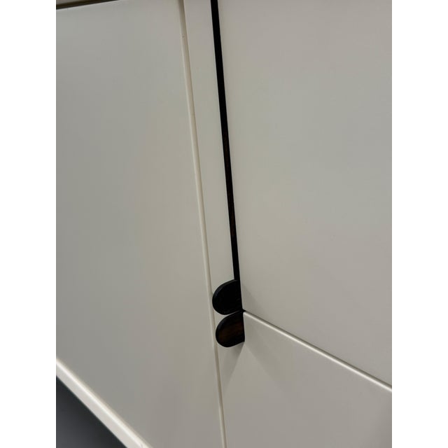 BDDW Lake Credenza White Lacquer Ebonized Hardware Walnut Interiors, Attributed For Sale - Image 11 of 18