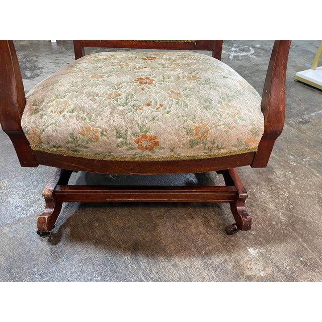 Late 19th Century Late 19th Century Mahogany Art Nouveau Rocking Chair With Floral Upholstery For Sale - Image 5 of 5