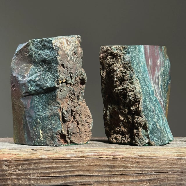 1970s Vintage Organic Modern Polished Jasper Live Edge Bookends For Sale - Image 5 of 6