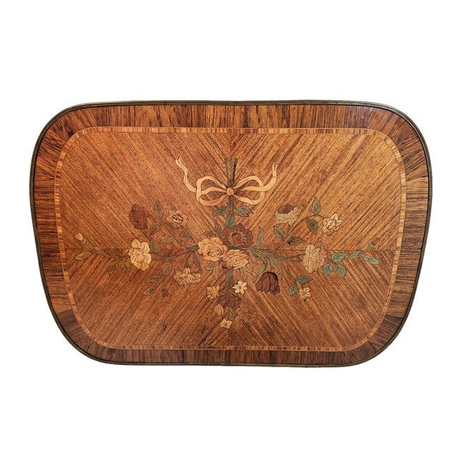 Wood French Louis XV Style Marquetry Side Table With Bronze Accents, Circa 1900 For Sale - Image 7 of 14