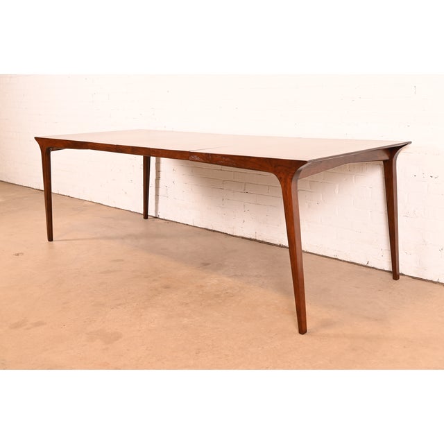 Mid-Century Modern John Van Koert for Drexel Mid-Century Modern Sculpted Walnut Extension Dining Table, Newly Refinished For Sale - Image 3 of 14