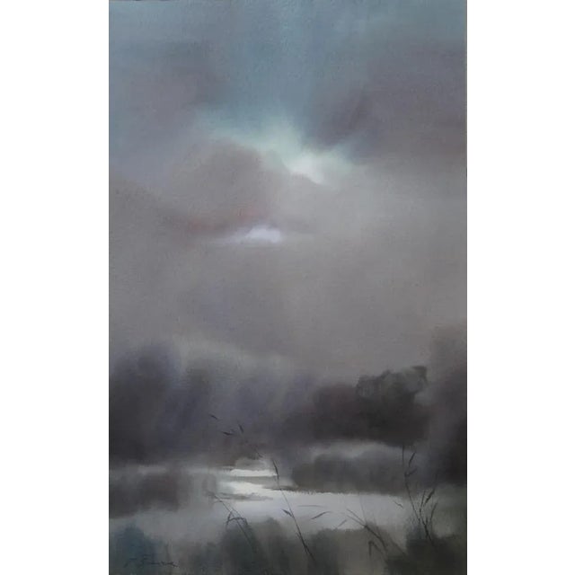 Zigmunds Snore, Twilight on the River, 2019, Watercolor on Paper For Sale - Image 4 of 4
