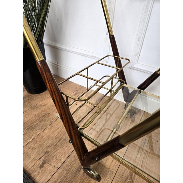 Mid-Century Italian Art Deco Style Wood and Brass Dry Bar Cabinet by Paolo Buffa, 1950s For Sale - Image 10 of 11