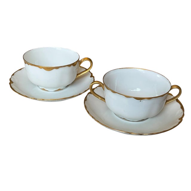Antique Haviland Limoges European White & Gold Porcelain Dinnerware Set – Habsburg Austria & Racine Bavaria – - 43 pcs For Sale - Image 6 of 17