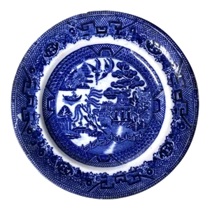 Staffordshire England Blue & White Transferware Plate With Asian Design