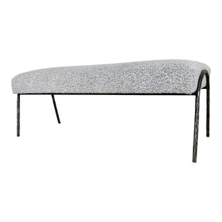Modern Gray Boucle Chiseled Iron Bench For Sale