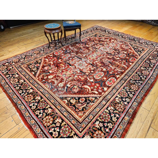 Red Vintage Persian Mahal Sultanabad Rug, Hand-Knotted Wool, Geometric Pattern, 9x13, Rust-Red & Navy For Sale - Image 8 of 17