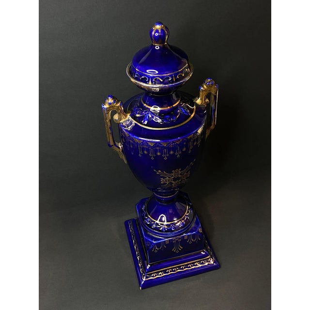Portrait Vase in Cobalt Blue and Gilt by Josef Strnact, 1890s For Sale - Image 4 of 11