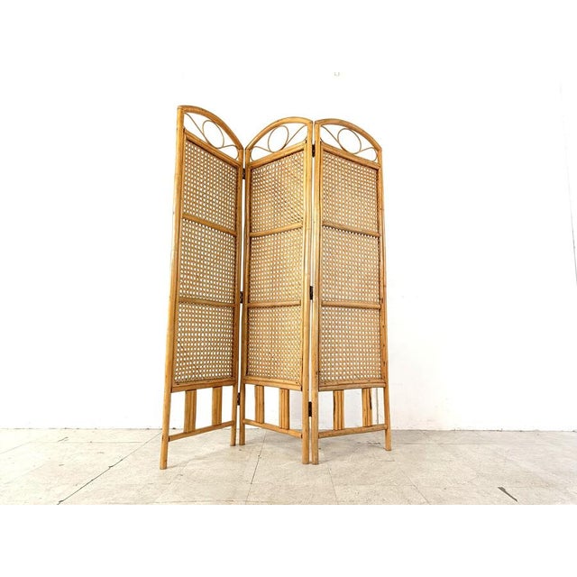 Wood Vintage Bamboo Folding Screen, 1970s For Sale - Image 7 of 10