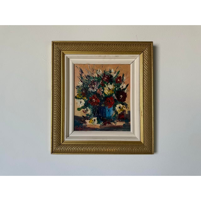 Mid-Century Modern 1996 Raffaele Gorina Heavy Impasto Floral Still Life Oil Painting, Framed For Sale - Image 3 of 12