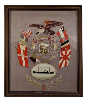 Antique 19th Century Japanese Embroidered Silk Marine Picture, 1890s