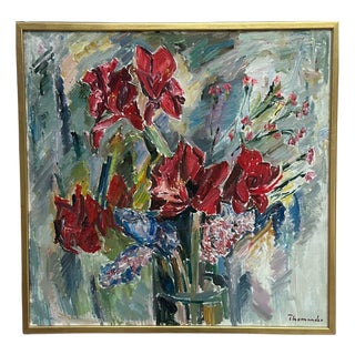 Harry Thomander, Amaryllis and Hyacinths, 1960s, Oil on Canvas, Framed For Sale