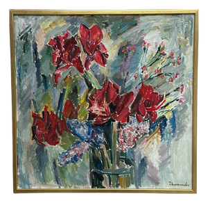 Harry Thomander, Amaryllis and Hyacinths, 1960s, Oil on Canvas, Framed