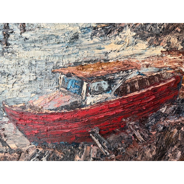 Coastal "Lobsterman's Cove" Oil Painting by Louis Pelky (1921–2015) For Sale - Image 3 of 6