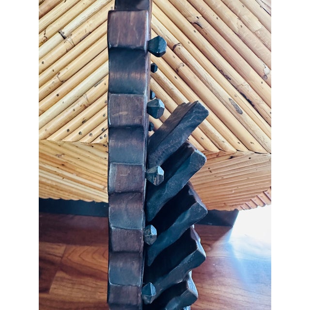 Vintage 1960’s Brutalist Carved Wood Hooks & Dog Leash Holder With Spectacular Bronze Stud Hardware - Made in Spain For Sale - Image 10 of 12