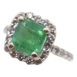 Mid 20th Century Emerald and Diamond Ring, Size 3 For Sale