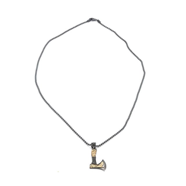 Early 21st Century Viking Warrior Axe Men Sterling Silver & Gold Pendant Chain Necklace For Sale - Image 5 of 9