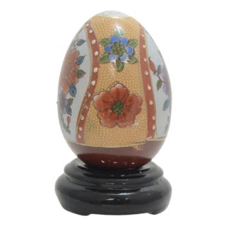 Hand Painted Japanese Ceramic Egg W/ Stand For Sale
