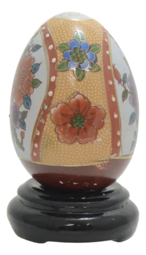 Hand Painted Japanese Ceramic Egg W/ Stand