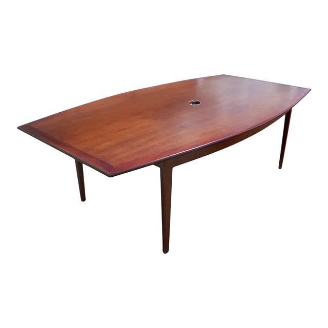 Florence Knoll Walnut Boat Shape Dining Conference Table For Sale
