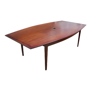 Florence Knoll Walnut Boat Shape Dining Conference Table