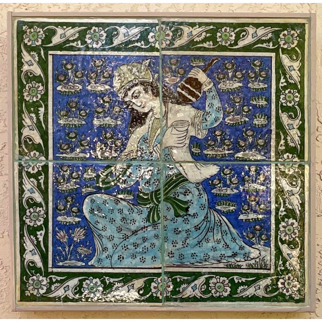 Exquisite Hand-Painted Persian Ceramic Tile Art -Framed Wall Hanging For Sale - Image 13 of 17
