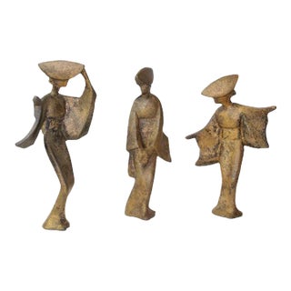 1950s Gilt Bronze Geisha Figures | Set of 3 For Sale