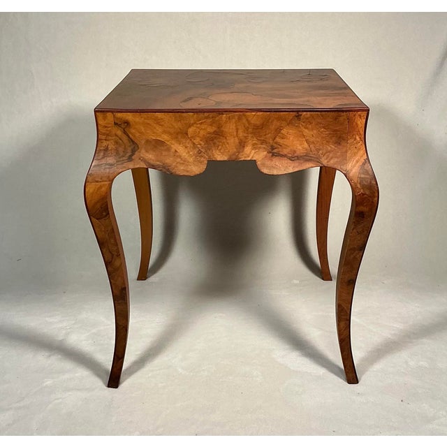 1950s Vintage Italian Patchwork Olive Burlwood Louis XV Style End Table With 1 Drawer For Sale - Image 5 of 12