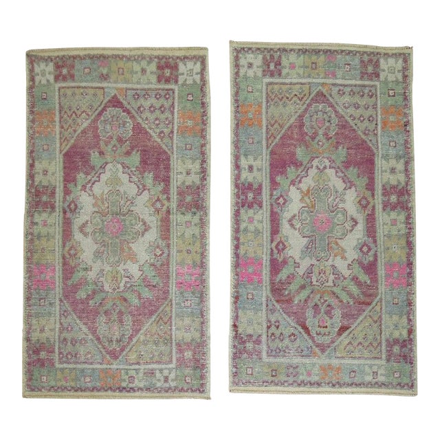 20th Century Zabihi Collection Lavender Turkish Scatter Size Rugs - A Pair - 2'9" x 4'8" For Sale