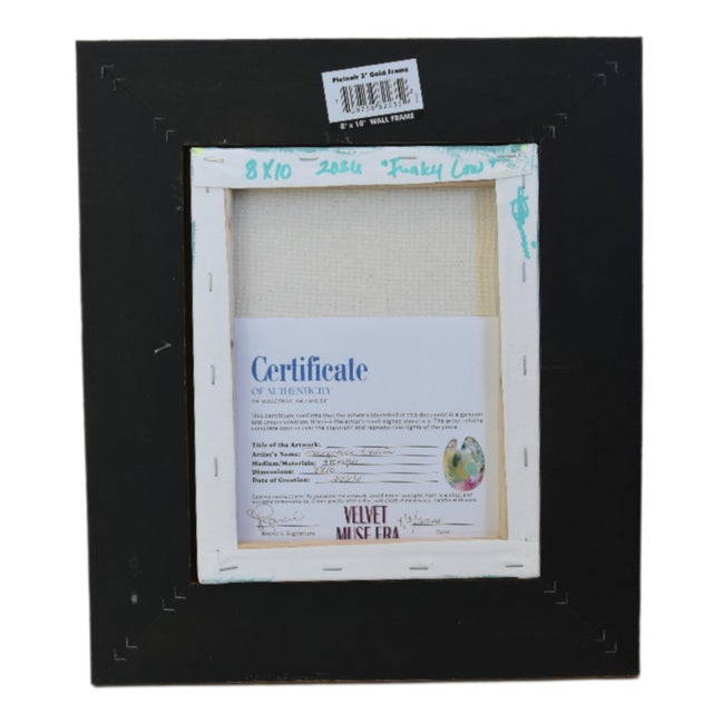 Colorful Abstract Cow Bull Portrait Painting Including the Antiqued Gold Wood Frame For Sale - Image 4 of 5