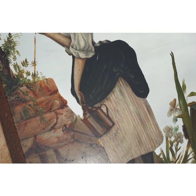 Glass Victorian Hand Painted Wall Hanging Mirror Depicting Lady For Sale - Image 7 of 10