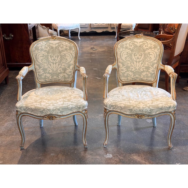 Pair of 19th Century Italian Painted and Parcel-Gilt Armchairs For Sale - Image 4 of 12