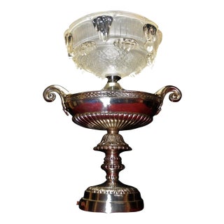 Art Deco French Aladdin Silver-Plated Lamp with Ezan Glass Shade, 1930s For Sale
